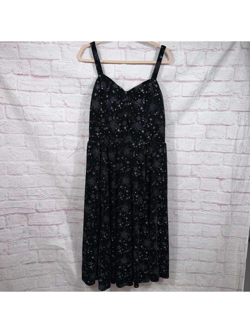 ModCloth x Collectif Pacy Festive Star Swing Dress Green Velvet Glitter size 18